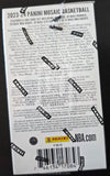 Back of a Panini Mosaic Basketball trading card pack with branding and product details.