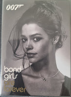 Promotional poster for 'Bond Girls Are Forever' featuring a woman with a vintage hairstyle.