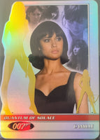 Trading card featuring a woman with a rainbow gradient, 'Quantum of Solace' text, and '007' logo.