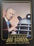 Trading card featuring a character from 'Doctor Who' interacting with a Dalek, with text 'Doctor Who Big Screen Additions Collection'.