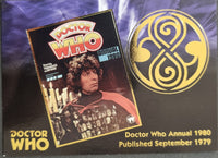 Doctor Who Annual 1980 book with a gold emblem on a purple background