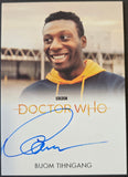 Card featuring a person in a BBC Doctor Who hoodie with a signature