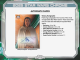 2025 Star Wars Chrome autograph card with character image and text details.