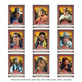 A 3x3 grid of custom portrait trading cards featuring characters from 'The Walking Dead' under the 'Living Years' series, shown on a white background with text at the bottom stating 'There are 5 Variants for each Card: Gold, Red, Green, Silver, and Black'.