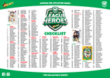 NFL League Heroes checklist with player names and images on a green and white background