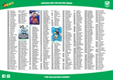 Sheet of official NRL collector cards with player names and images on a green background.