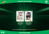 Two rugby league cards on a green background with Select branding.