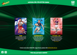Promotional image of official NFL collector cards with player images and text on a green background.