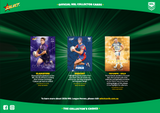 Promotional image of NFL collector cards with player images and text on a green background.