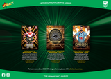 Promotional image of official NRL collector cards with a green background and Select logo.