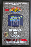 Promotional card for 'Street Fighter II' featuring Blanka vs Vega with Capcom and Champion Street Fighter logos.