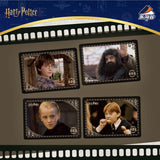 Four character portraits from 'Harry Potter' on a film strip background with 'Harry Potter' branding.
