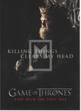 Character from 'Game of Thrones' with a quote and logo on a dark background