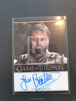 Trading card from 'Game of Thrones' with a character's face and signature on a dark background
