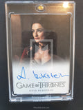 Trading card of Ania Bukstein from 'Game of Thrones' with a signature, encased in clear plastic.