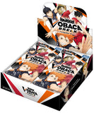 A retail display box filled with Haikyu!! Vobaca Break trading card booster packs, featuring anime character artwork on the packaging against a plain white background.