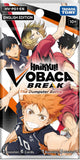Front of a Takara Tomy Haikyuu! Vobaca Break English Edition trading card booster pack, featuring anime character artwork and product text including '1 Booster: 6 Cards' and '10+'.