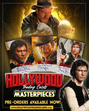 Promotional image for Hollywood Trading Cards Masterpieces featuring a character in a cowboy hat and other images with text about pre-orders.
