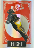 Vintage-style poster of a character labeled 'The Black Phantom' with the word 'Flight' on a red background.