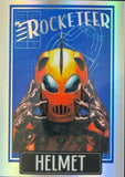 Illustration of a character wearing a helmet with 'The Rocketeer' branding on a blue background.