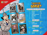 Inspector Gadget trading card set with character illustrations and card details on a blue background.
