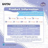 Product information card for a My Little Pony card pack by Kayou, detailing the 148 card types, 9 rarities, and distribution probabilities for each type.