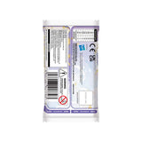 The back of a packaged product, likely a bar or snack, wrapped in a clear plastic sleeve with white and purple labeling. Visible text includes nutritional information, a barcode, a warning icon, and the brand name Hasbro.