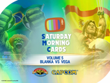 Promotional image for 'Saturday Morning Cards' featuring characters from a video game, with colorful graphics and text.