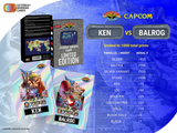 Limited edition 'Ken vs Balrog' cards from Capcom with card packs and a list of card types.