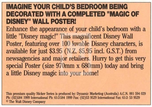 1992 Magic of Disney Sticker Trading Card 10 Gadget Back D Imagine Your Childs Bedroom Variant