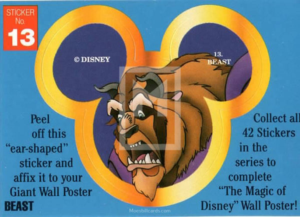 1992 Magic of Disney Sticker Trading Card 13 Beast Front
