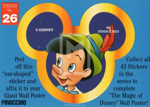 1992 Magic of Disney Sticker Trading Card 26 Pinocchio Front