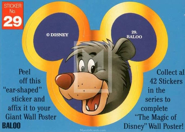 1992 Magic of Disney Sticker Trading Card 29 Baloo Front