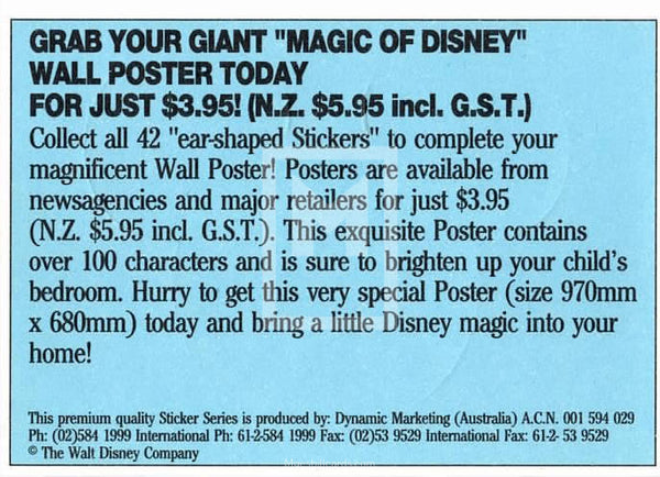 1992 Magic of Disney Sticker Trading Card 5 Huey Dewey Louie Back A Grab Your Giant Variant