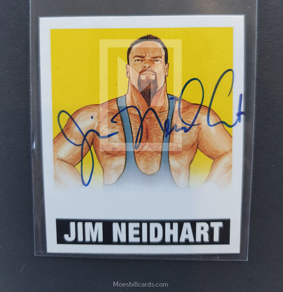2012 Leaf Wrestling Jim The Anvil Neidhart JH1 Yellow Parallel Autograph Trading Card Front