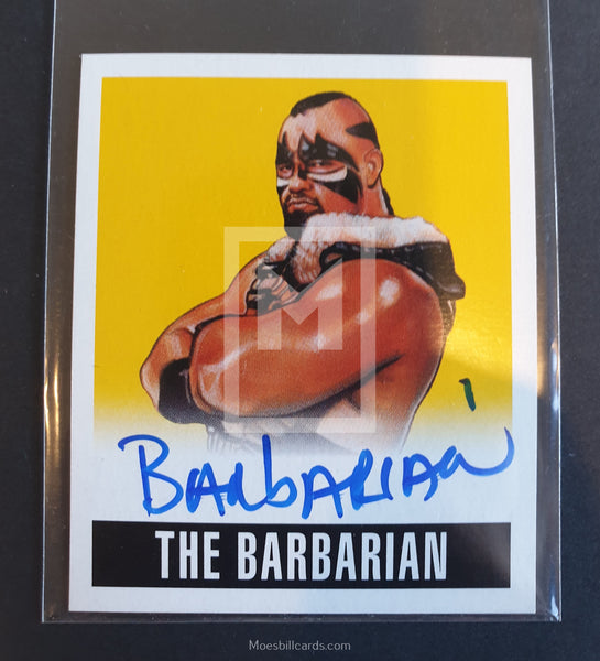 2014 Leaf Wrestling The Barbarian A-TB1 Alternative Autograph Yellow Parallel Trading Card Front