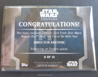 2016 Topps Star Wars Mission Briefing Rogue One Trading Card Patch 8 Director Krennic Back