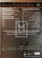 2014 Game of Thrones Season 3 Foil Parallel Trading Card 98 Back
