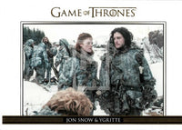 2014 Game of Thrones Season 3 Insert Relationships Gold Parallel Trading Card DL7 Front Jon Snow & Ygritte