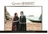 2014 Game of Thrones Season 3 Insert Relationships Gold Parallel Trading Card DL9 Front Stannis Baratheon & Melisandre