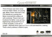 2014 Game of Thrones Season 3 Insert Relationships Trading Card DL10 Back Theon Greyjoy