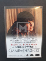Game of Thrones Season 5 Full Bleed Podrik Autograph Trading Card Back