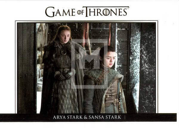 2017 Game of Thrones Season 7 Relationships Insert Trading Card Gold Parallel Trading Card DL42 Front Arya Sansa Stark