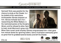 2017 Game of Thrones Season 7 Relationships Insert Trading Card Gold Parallel Trading Card DL44 Back Samwell Tarly