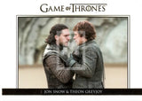 2017 Game of Thrones Season 7 Relationships Insert Trading Card Gold Parallel Trading Card DL46 Front Jon Snow Theon Greyjoy