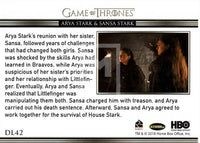 2017 Game of Thrones Season 7 Relationships Insert Trading Card DL42 Back Arya Sansa Stark