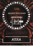 2017 Game of Thrones Valyrian Steel Rittenhouse Archives Laser Cut Trading Card L16 Arya Stark Back