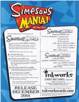 Simpsons Mania Inkworks Promo Sell Sheet Trading Card Back