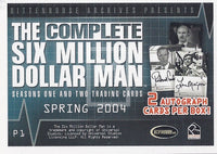 The Complete Six Million Dollar Man Promo P1 Trading Card Back