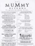 The Mummy Returns Inkworks Sell Sheet Promo Trading Card Back